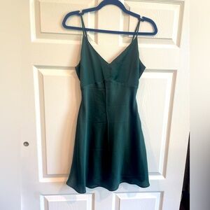 Abercrombie satin green dress v neck a line